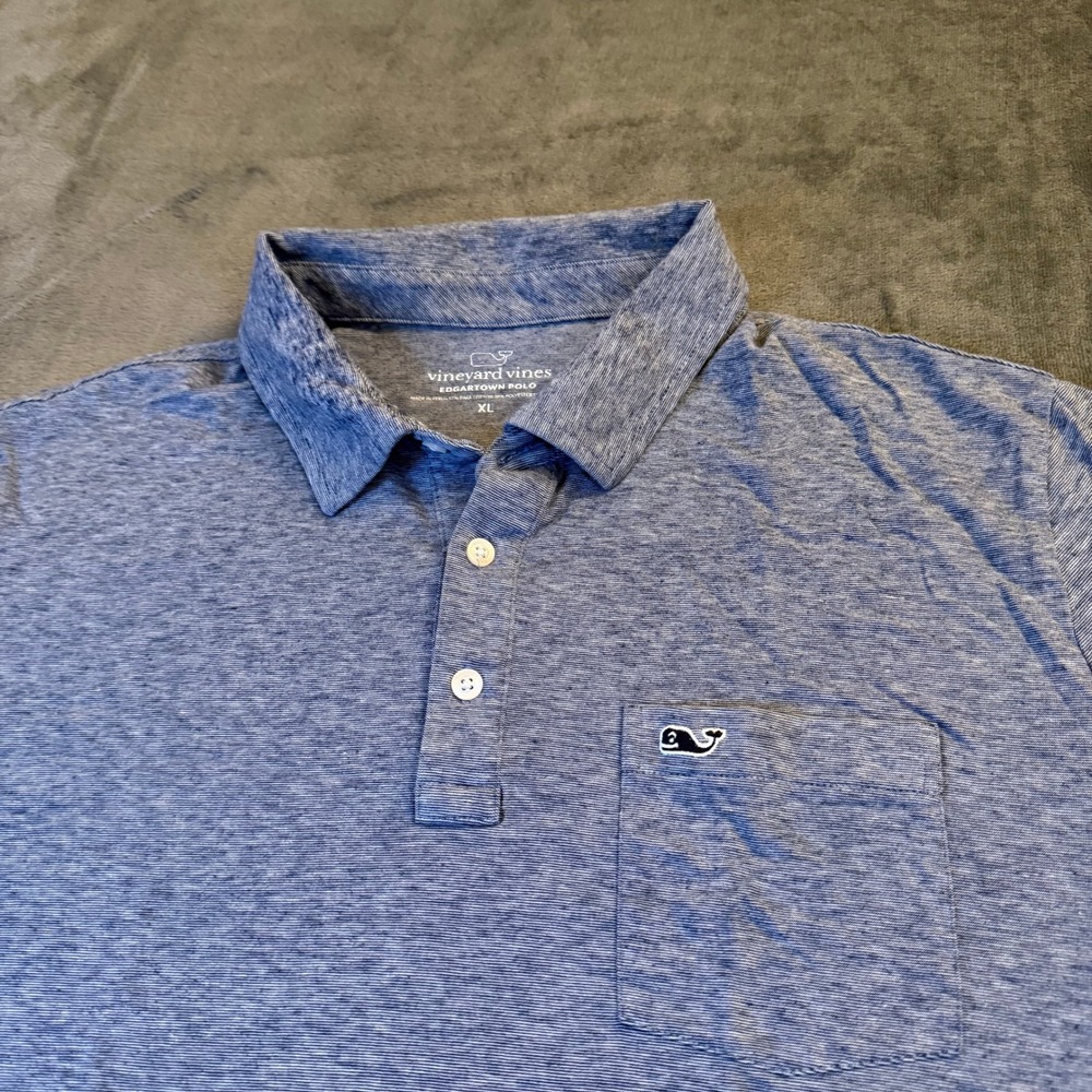 Vineyard Vines Edgartown Polo Shirt Men's XL Blue‎ Heathered Pocket Whale Logo